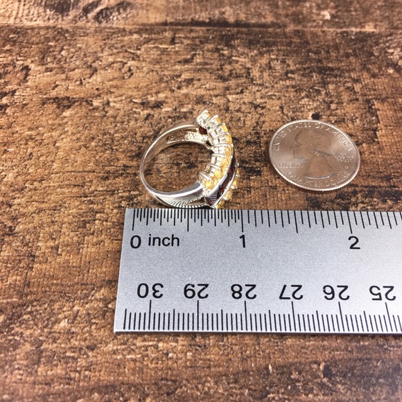 Vintage Garnet & Citrine Gemstone Silver Ring 9 - Picture 12 of 14